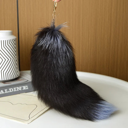 2024 Natural Fox Fur Tail Keychain – Chic Y2K Furry 40cm Keyring Accessory for Women’s Car Keys