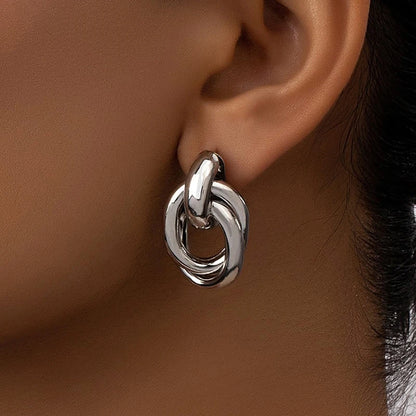 Gold & Silver Knot Hoop Earrings – Trendy Shiny Eardrop Jewelry for Women