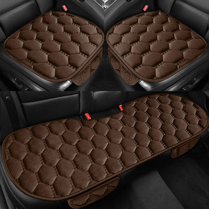 Winter Plush Car Seat Cushion Set - Warm Anti-Slip Grid Seat and Backrest Covers, 3-Piece Set for Cold Weather Comfort