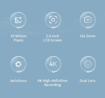 4K Digital Camera – 50MP Travel Selfie Camera with HD Zoom, 2.4-inch Screen, Mini Retro Cam for Kids & Beginners