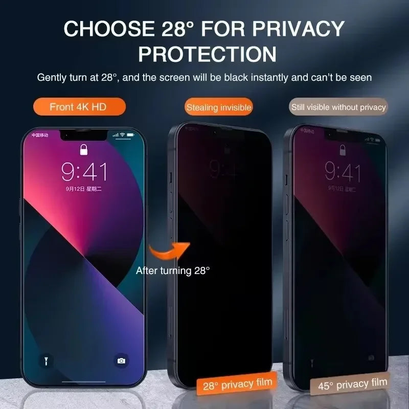 Privacy Screen Protector 2PCS - Full Cover Anti-Spy Tempered Glass for iPhone 7 to iPhone 16 Series