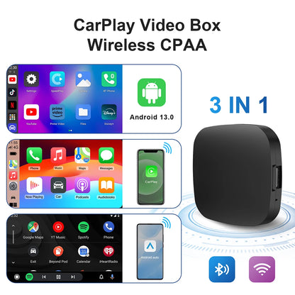 New Smart CarPlay AI Box Android 13 – Wireless Android Auto TV Box with WiFi, Built-in Play Store, Netflix and YouTube for OEM CarPlay Cars