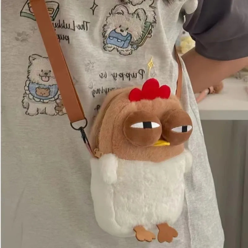 Fur Chicken Plush Bag – Funny Ugly Hen Shaped Handbag, Kawaii Satchel Purse with Pendant Keychain for Women Birthday Gifts