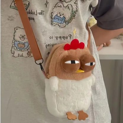 Fur Chicken Plush Bag – Funny Ugly Hen Shaped Handbag, Kawaii Satchel Purse with Pendant Keychain for Women Birthday Gifts