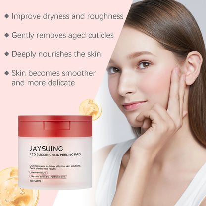 70-Piece Red Succinic Acid Peeling Pads - Gentle Exfoliating & Moisturizing Facial Pads with Panthenol
