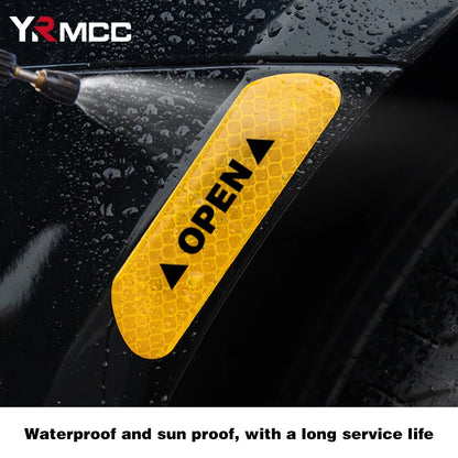 4PCS Reflective Car Door Safety Stickers — Warning Decals for Interior & Exterior Vehicle Protection