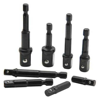 8pc Electric Screwdriver Adapter Set – 1/2'' Hex, 3/8'' Square, 1/4'' Extension Rod Tool Accessories