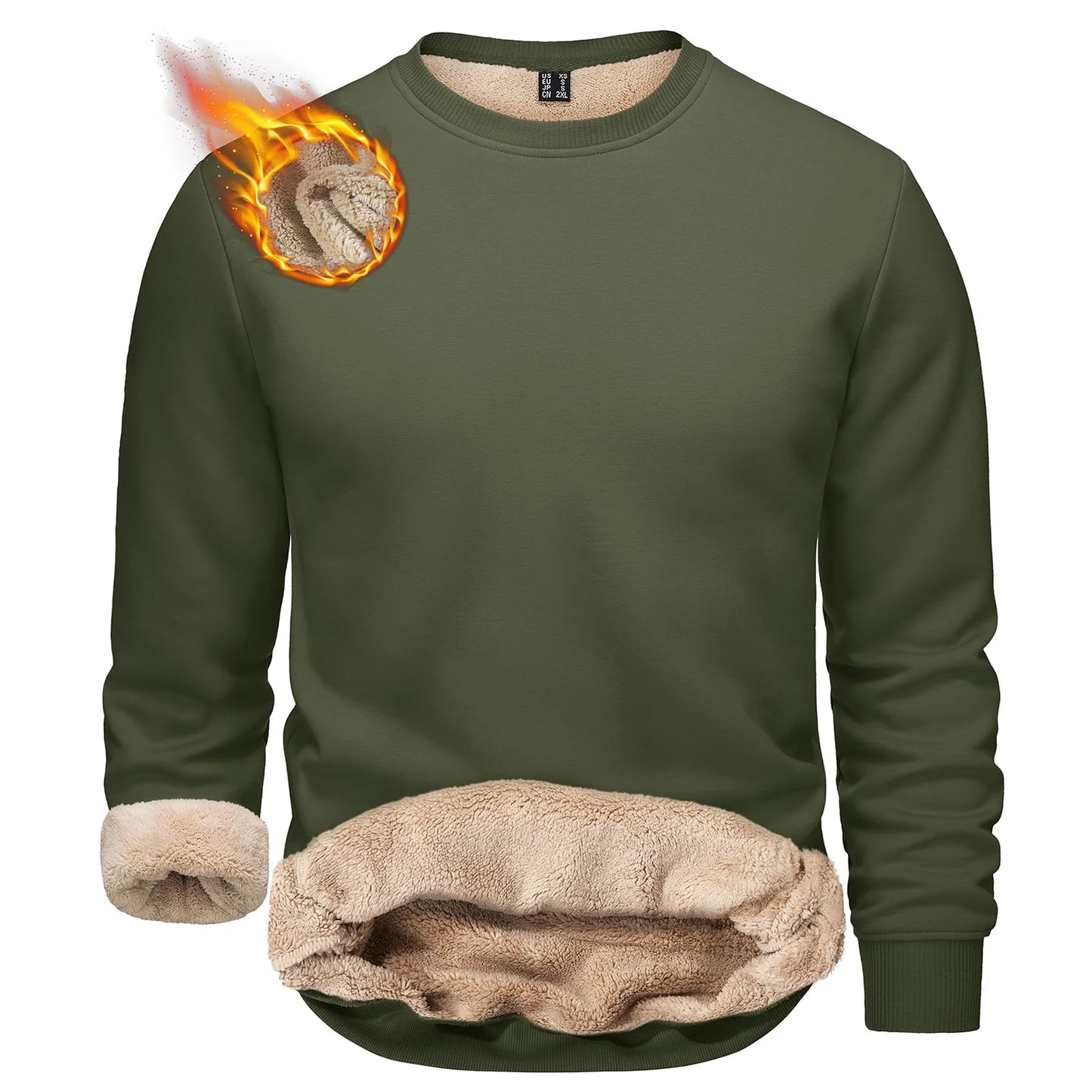 TACVASEN Men’s Winter Fleece Sweatshirt – Thicken Sherpa-Lined Crewneck Pullover, Warm Heavy Winter Top, No Hood