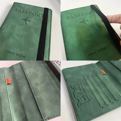 RFID Vintage Passport Holder: Multi-Function PU Leather Wallet Case for Women & Men - Business Travel Accessories