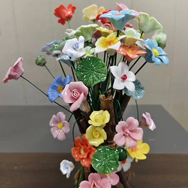 5PCS Handmade Ceramic Flowers – High-Temperature Simulation Eternal Life Flower Decorations, Creative Home & Gift Decor