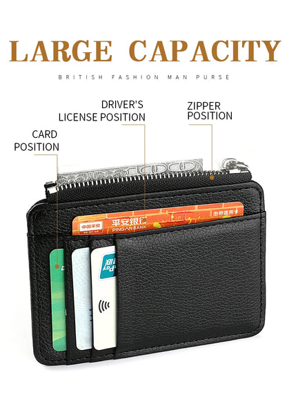 Mini Credit Card Wallet for Men – Slim ID Holder with Zipper, Small Sleeve-Style Short Coin Wallet