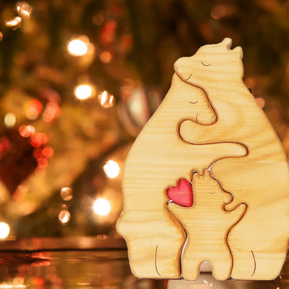 Personalized Wooden Bear Family Puzzle – Custom Name Home Decor, Thanksgiving & Christmas Gift for Mom & Baby