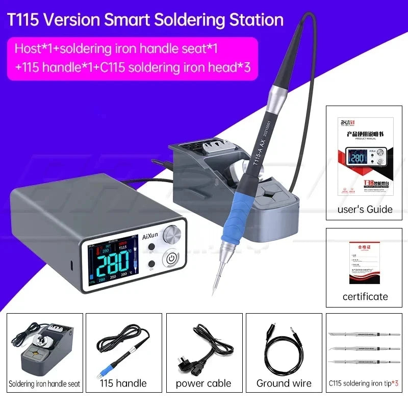 AIXUN T3A/T3B Intelligent Soldering Station – Rework Station for PCB & BGA Soldering with T115/T210/T245/T12 Tools
