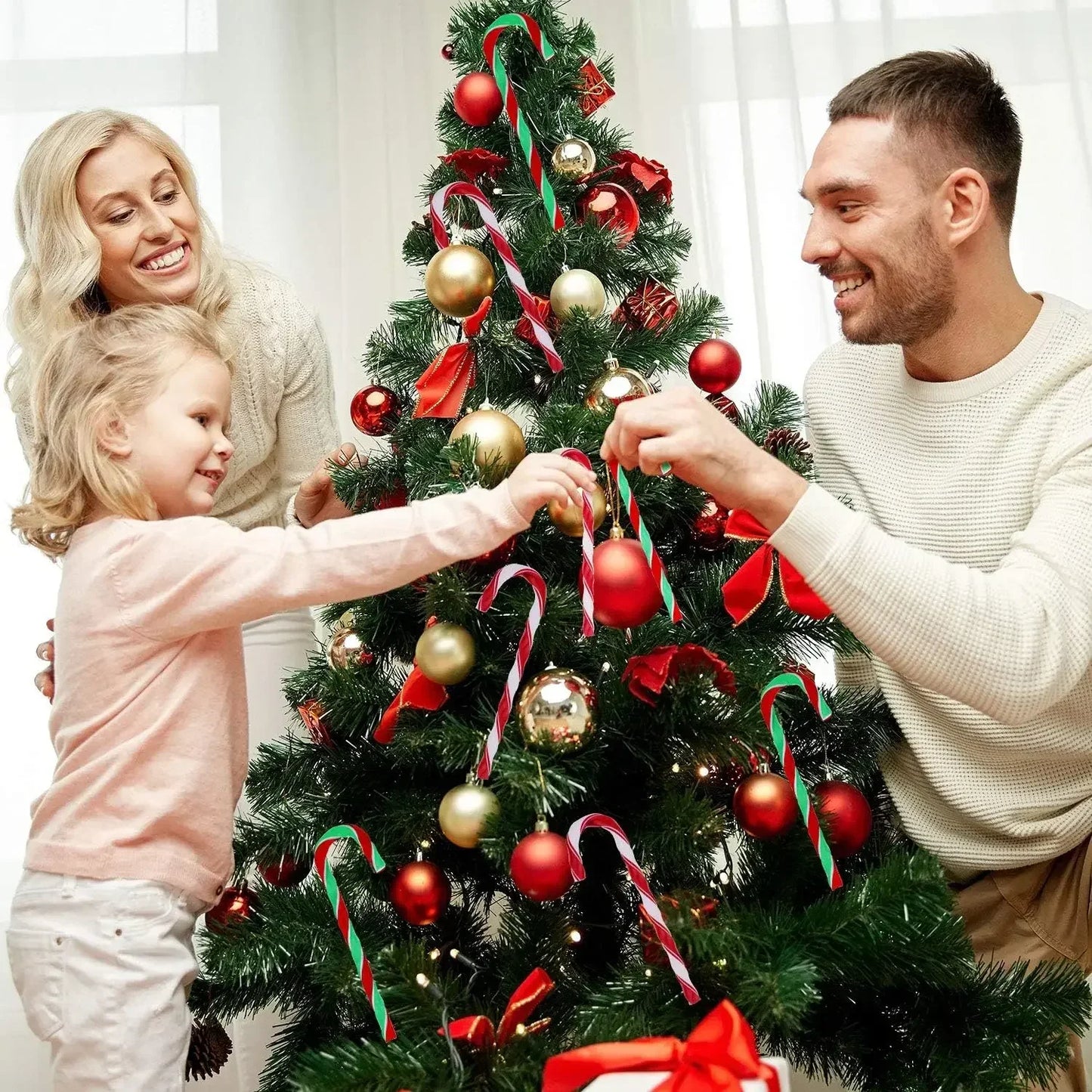 100/10pcs Christmas Candy Cane Ornaments – Plastic Twisted Hanging Decorations for Tree & Party Favors