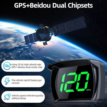 Universal Car GPS Digital HUD Speedometer - HD LCD KMH/MPH Display with Speed Reminder, Dual Chips & Plug-and-Play