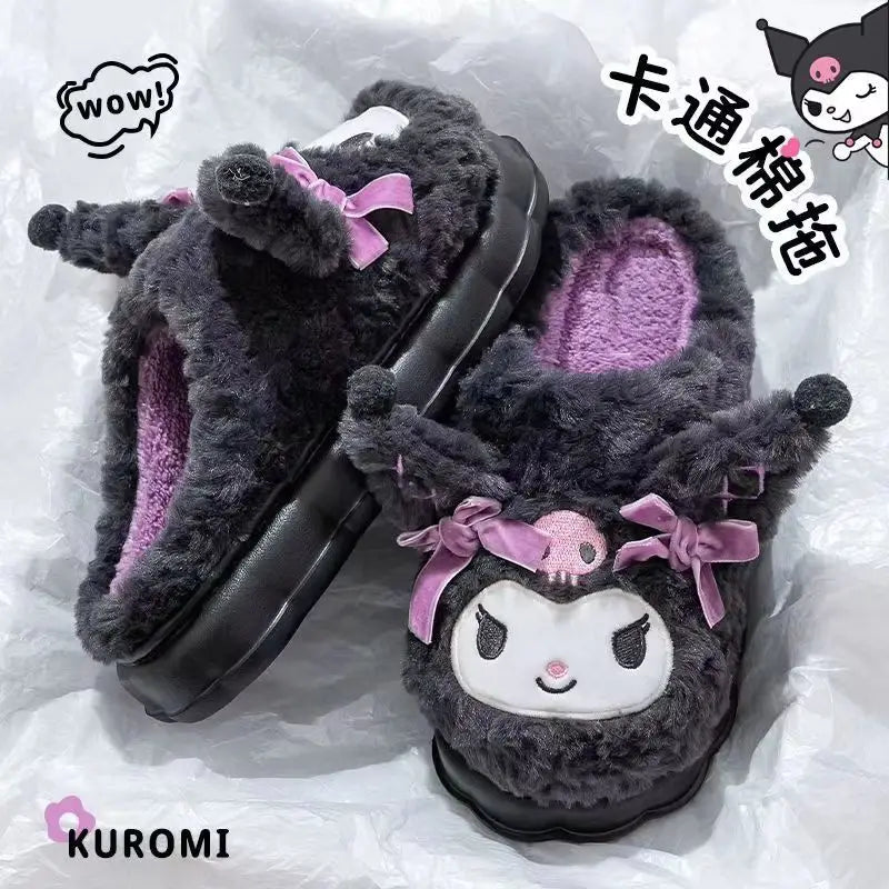 Kuromi Cotton Slippers for Women — Cute Cartoon Anti-Slip Home Shoes, Thickened Autumn & Winter Footwear