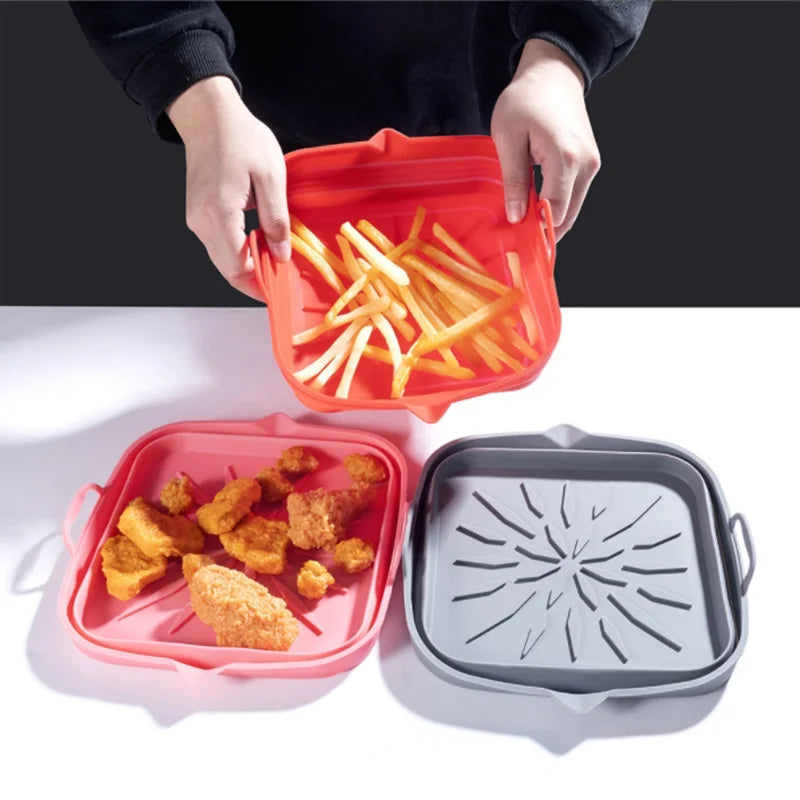Silicone Air Fryer Liner & Reusable Baking Tray – Square Basket Mat for Oven, Pizza, and Dish Pan Inserts