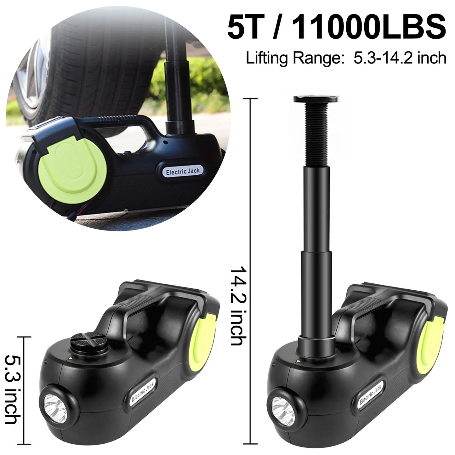 VEVOR 5 Ton 12V Electric Car Jack Kit – Portable Hydraulic Jack with Impact Wrench & LED Light for Tire Lifting and Car Repair (13.5–36cm)