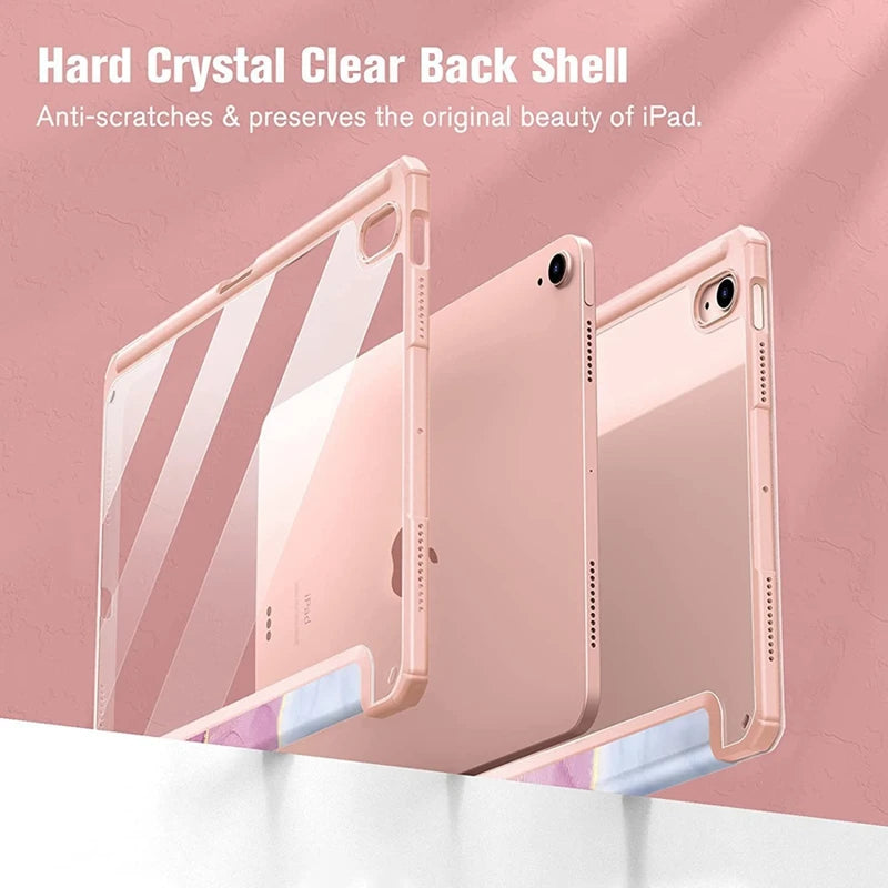 Smart PU iPad Case - Transparent Protective Cover for iPad Air Pro 11 Inch 10.9 10.2 9.7 Models with Stand