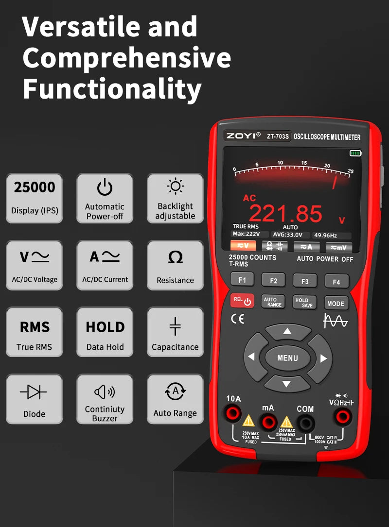 ZOYI 703S Handheld Oscilloscope Multimeter – Dual-Channel 3-in-1 Auto Repair Tool with Color Screen