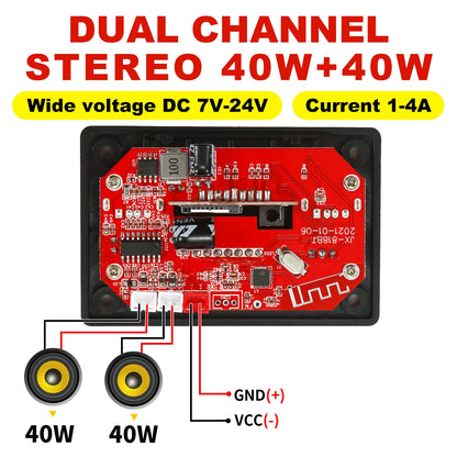 Bluetooth 5.0 MP3 Decoder Board - 80W Dual-Channel Amplifier Module with USB, TF Card, FM Radio, and 12V Support
