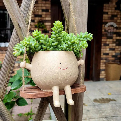 Swing Face Planter Pot: Lovely Plant Hanger Baskets for Succulent Flower Pots - Balcony Wall Hanging Decor