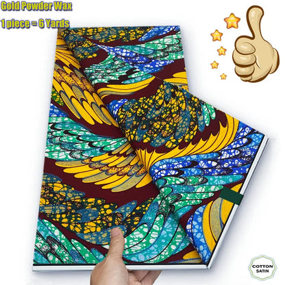 African Grand Golden Wax Fabric - Glitter Gold Ankara Pagne Batik Print Soft Cotton Fabric