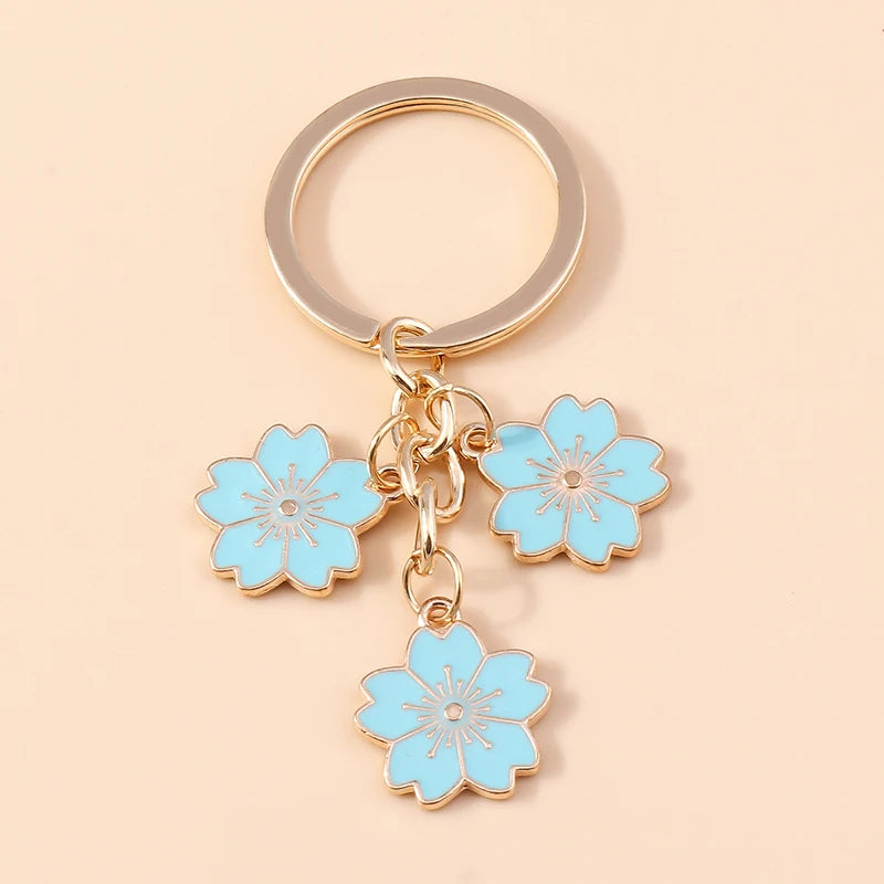 Sakura Flower Enamel Keychain - Colorful Cute Key Ring Handbag Accessory Gift for Women & Girls