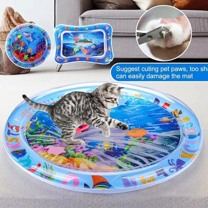 Cats & Dogs Inflatable Water Play Mat — Thickened Sensory Water Bed with Fish for Pet Interactive Fun