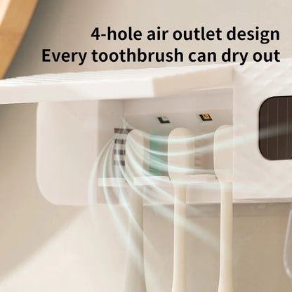 Smart Wall-Mounted Toothbrush Rack – 3-Slot Toothbrush Dryer with Toothpaste Dispenser for Home Use