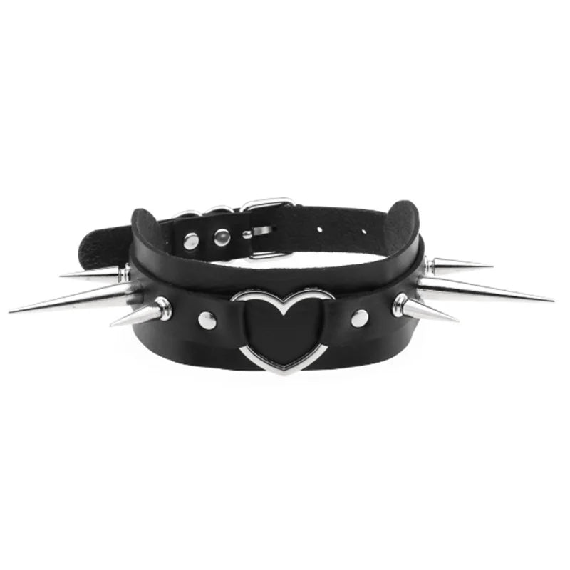 Harajuku Gothic Spike Rivet Star Choker Necklace – Black Bowknot PU Lace Leather Y2K Hip Hop Rock Jewelry for Girls