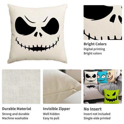 Halloween Pillow Covers — 1pc/4pcs Horror Expression Cushion Covers for Sofa & Home Decor
