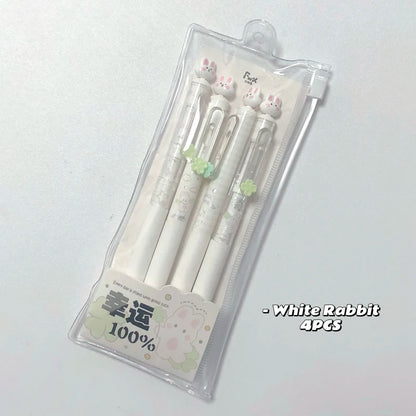 4-Piece Rabbit Gel Pen Set - 0.5mm Quick-Dry Black Ink Pens with Transparent Storage Bag for School and Office Supplies