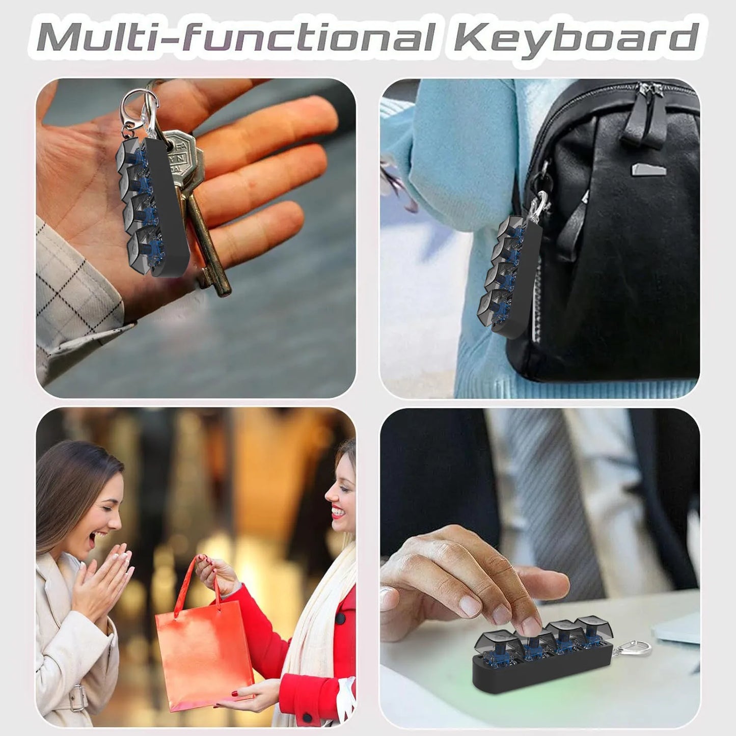 4-Keys Mechanical Keyboard Keycap Toy – Anti-Stress Finger Button Decompression Keychain for Children and Adults