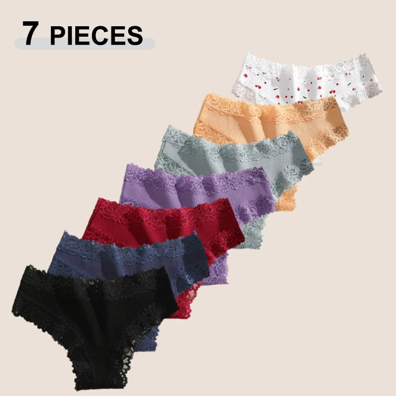 7PCS Women’s Lace Panties Set - Seamless Brazilian Low Rise G-String Cotton Lingerie Soft Underwear S-XL