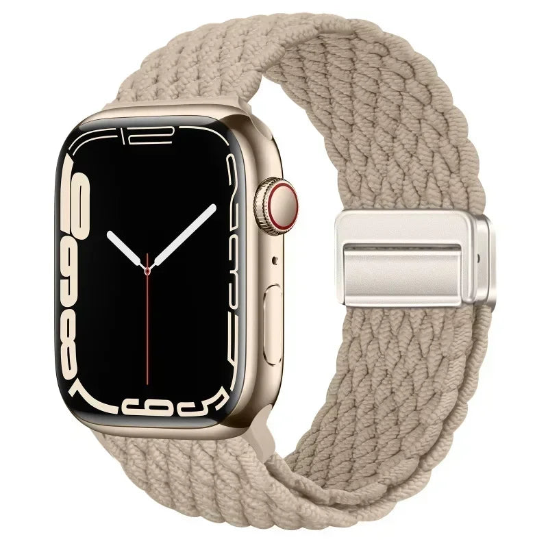 Nylon Braided Loop Apple Watch Band – Magnetic Metal Bracelet Strap for Ultra 2, Series 3–9 & SE (40mm–49mm) Adjustable Wristband