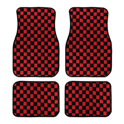 4PCS Universal Checkered Car Floor Mats - Anti-Slip Front & Rear Checkerboard Auto Carpet Foot Mats