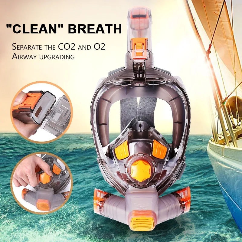 Full Face Snorkel Mask - Anti-Fog Wide-View Foldable Diving Mask for Adults