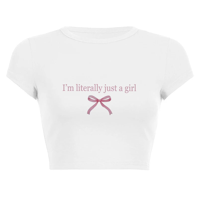 Harajuku Y2K Women’s White Crop Top – Casual Short Loose Summer Tee