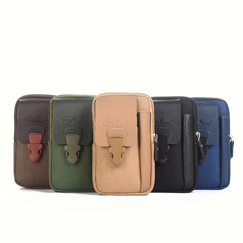 2023 Casual Men's Zipper Waist Bag – Solid Color, Small Card Holder, 4 Inch Phone Pack, Belt Fanny Purse