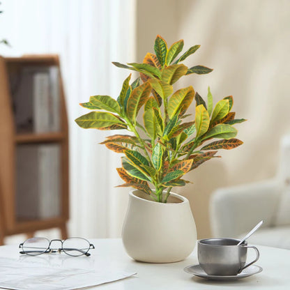 24–41cm Artificial Ficus & Banyan Tree Branch – Tropical Fake Codiaeum Leaf Plant for Home, Garden & Indoor Decor