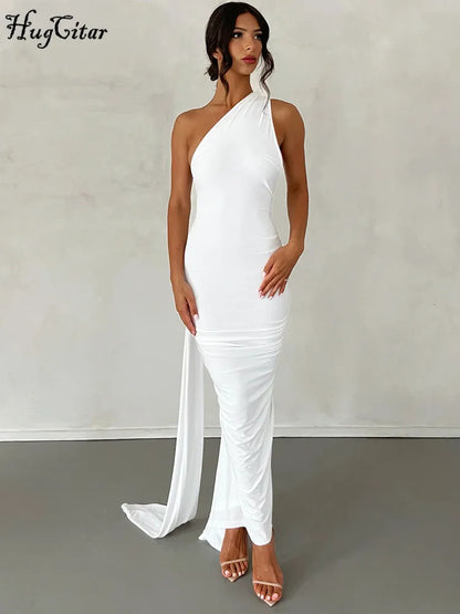 Hugcitar One Shoulder Backless Maxi Dress for Women – Adjustable Scarf Ruched Sexy Elegant Y2K Festival & Streetwear Party Outfit