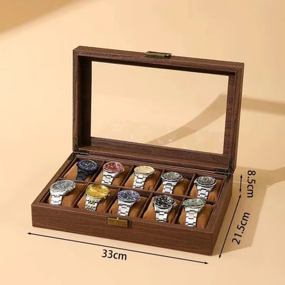 DELESYS Retro Imitation Wood Grain Leather Watch Box — Creative Gift Storage Case for Watches, Glasses & Accessories