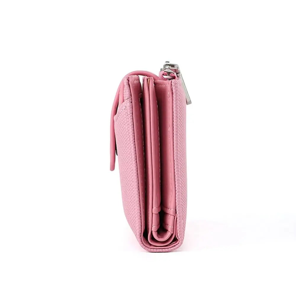 Fashionable Women’s Folding Short Wallet — High-Quality PU Leather Solid Color Purse with Zipper Coin Pocket & Card Holder