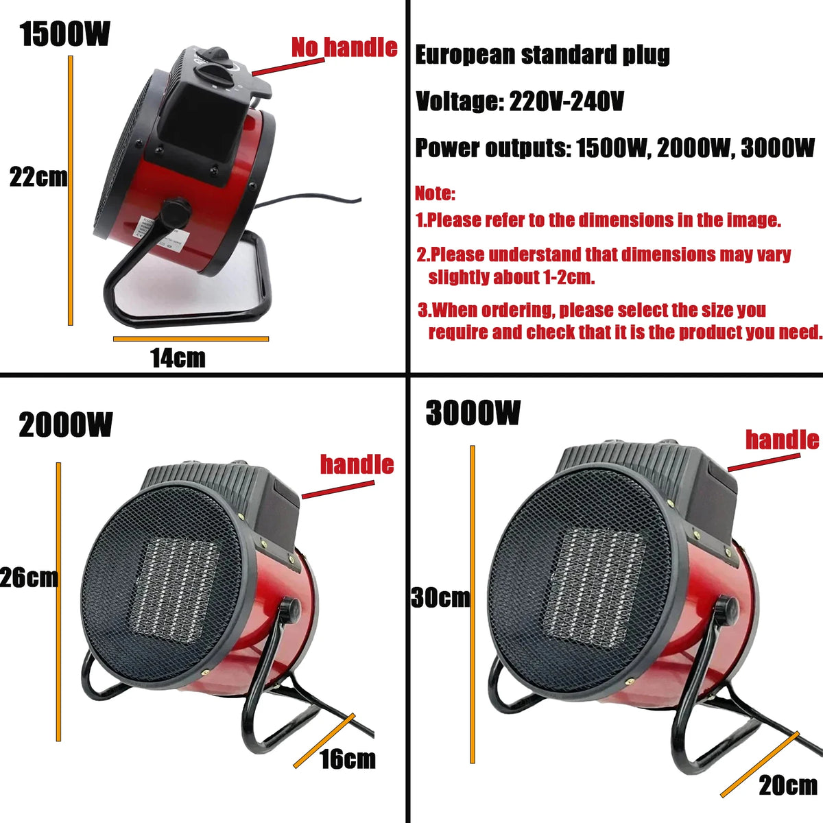 3000W Portable Electric Space Heater - Adjustable Thermostat, 2 Heat Settings, Fan Mode & Tip-Over Protection