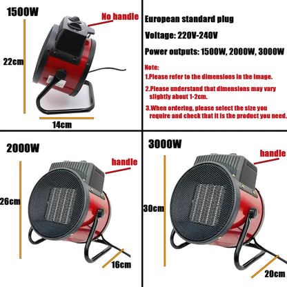 3000W Portable Electric Space Heater - Adjustable Thermostat, 2 Heat Settings, Fan Mode & Tip-Over Protection