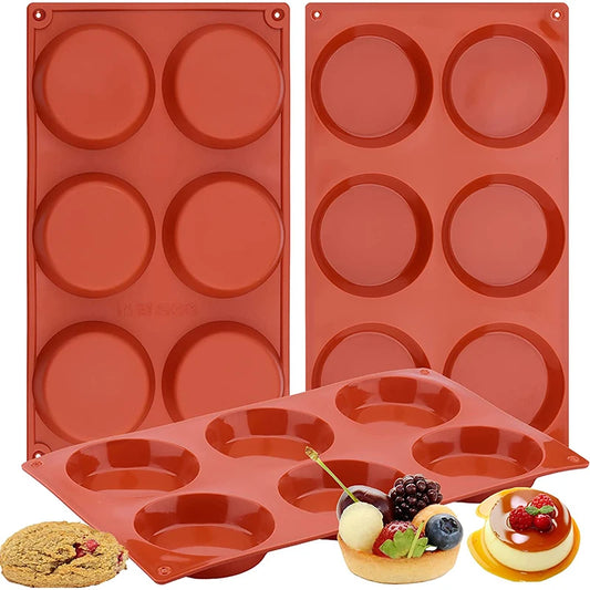 LMETJMA 6-Cavity Silicone Baking Mold – Non-Stick Round Disc Cake, Chocolate, Pie & Resin Coaster Mold JT155