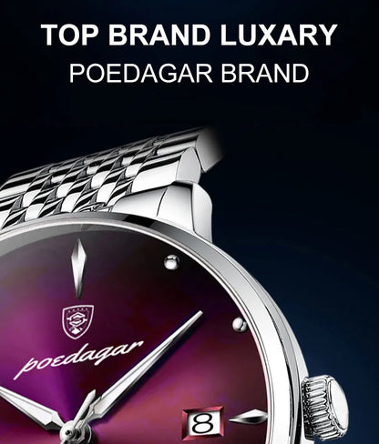 POEDAGAR Luxury Men's Sports Watch — Waterproof Luminous Stainless Steel Quartz Wristwatch with Date