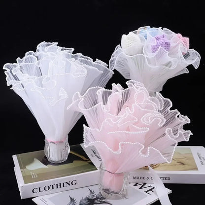 28cm x 4Yards Pearl Lace Flower Wrapping Mesh – Handmade Bouquet & Gift Wrapping Cloth