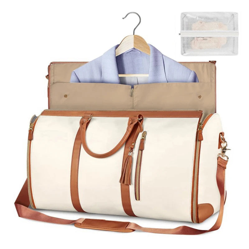 Foldable Women's Carry-On Travel Bag - Large PU Leather Duffel for Business & Clothing Storage